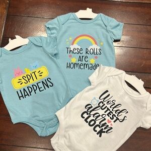 Cute Baby Onesies Set - Blue and White